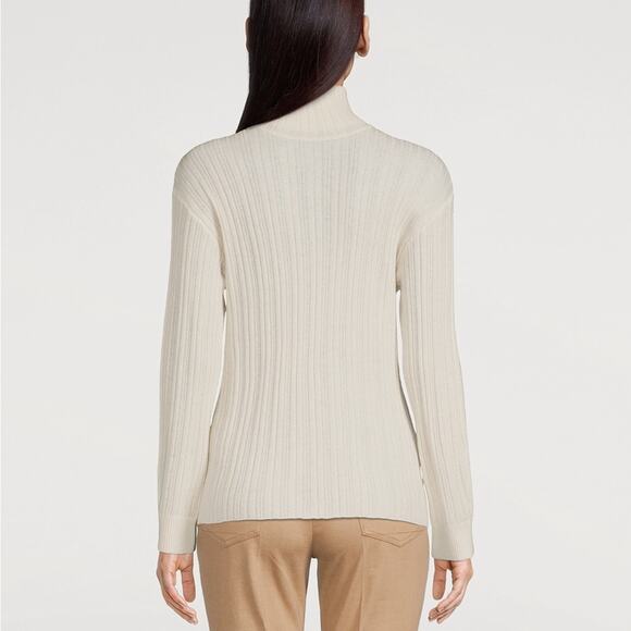 Naadam NWT Cashmere Blend Ribbed Open Back Turtleneck Sweater Ivory Size Medium - Picture 5 of 11